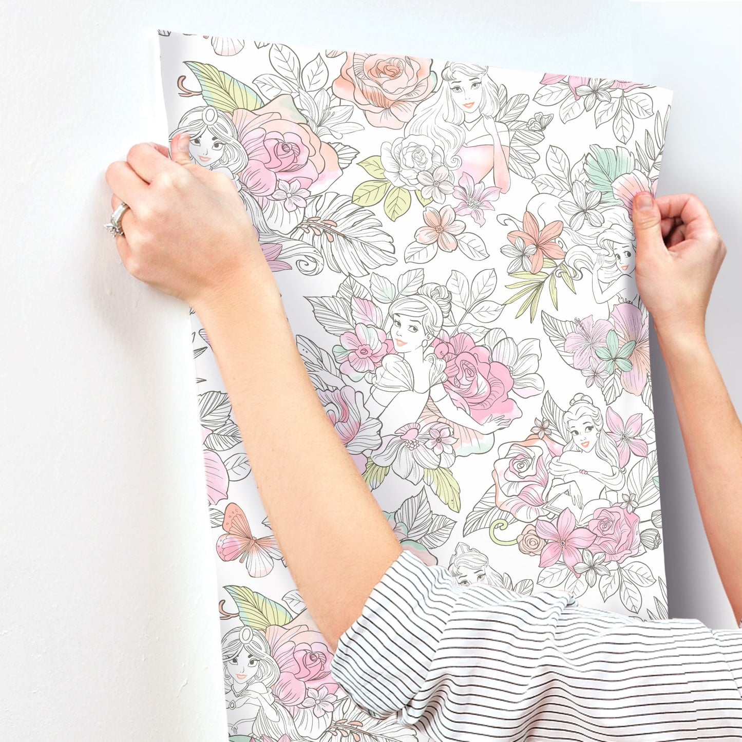 York Wallcoverings RoomMates Disney Princess Royal Floral Pink Peel and Stick Wallpaper Whimsical Licensed Pinks  Wallpaper - RMK11800WP