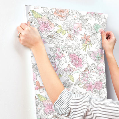 York Wallcoverings RoomMates Disney Princess Royal Floral Pink Peel and Stick Wallpaper Whimsical Licensed Pinks  Wallpaper - RMK11800WP