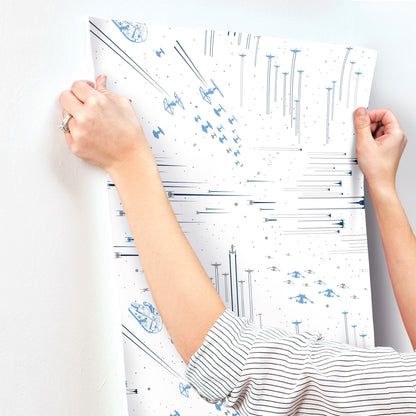 York Wallcoverings York Contract Star Wars: Galactic Battles Blue Peel and Stick Wallpaper Whimsical Licensed Blues  Wallpaper - RMK11801WP