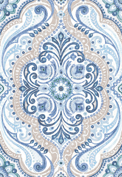 York Wallcoverings RoomMates Bohemian Damask Blue Peel and Stick Wallpaper Bohemian Global Blues  Wallpaper - RMK11832WP