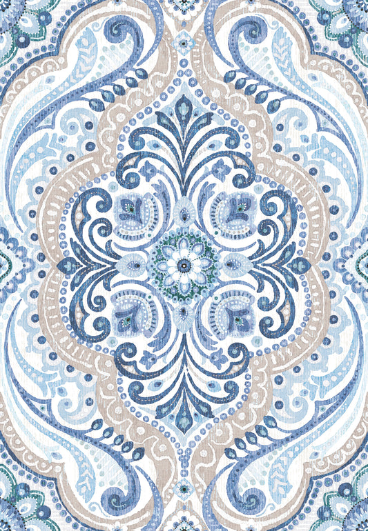 York Wallcoverings RoomMates Bohemian Damask Blue Peel and Stick Wallpaper Bohemian Global Blues  Wallpaper - RMK11832WP