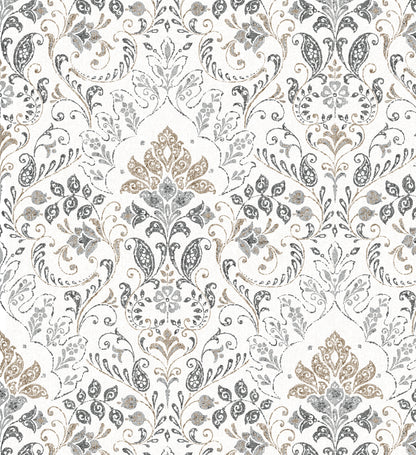 York Wallcoverings RoomMates Persian Damask Grey Peel and Stick Wallpaper Traditional Global Greys  Wallpaper - RMK11834WP