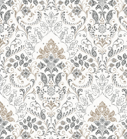 York Wallcoverings RoomMates Persian Damask Grey Peel and Stick Wallpaper Traditional Global Greys  Wallpaper - RMK11834WP
