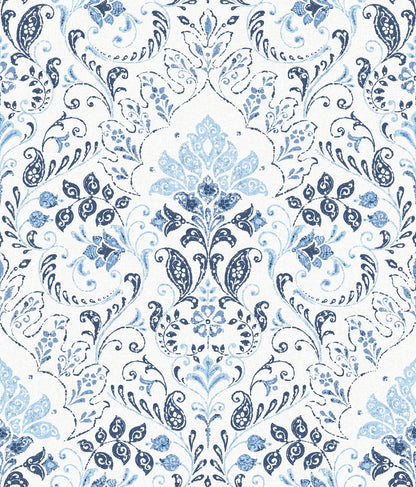 York Wallcoverings RoomMates Persian Damask Blue Peel and Stick Wallpaper Traditional Global Blues  Wallpaper - RMK11835WP