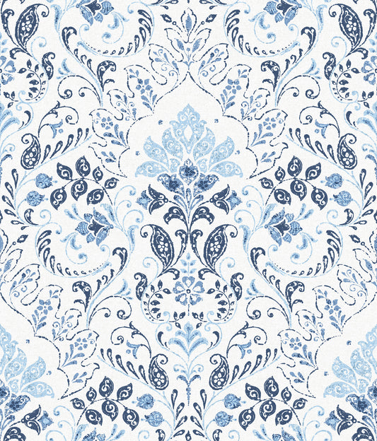 York Wallcoverings RoomMates Persian Damask Blue Peel and Stick Wallpaper Traditional Global Blues  Wallpaper - RMK11835WP