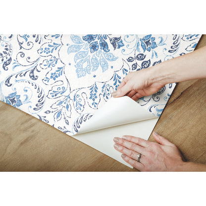 York Wallcoverings RoomMates Persian Damask Blue Peel and Stick Wallpaper Traditional Global Blues  Wallpaper - RMK11835WP