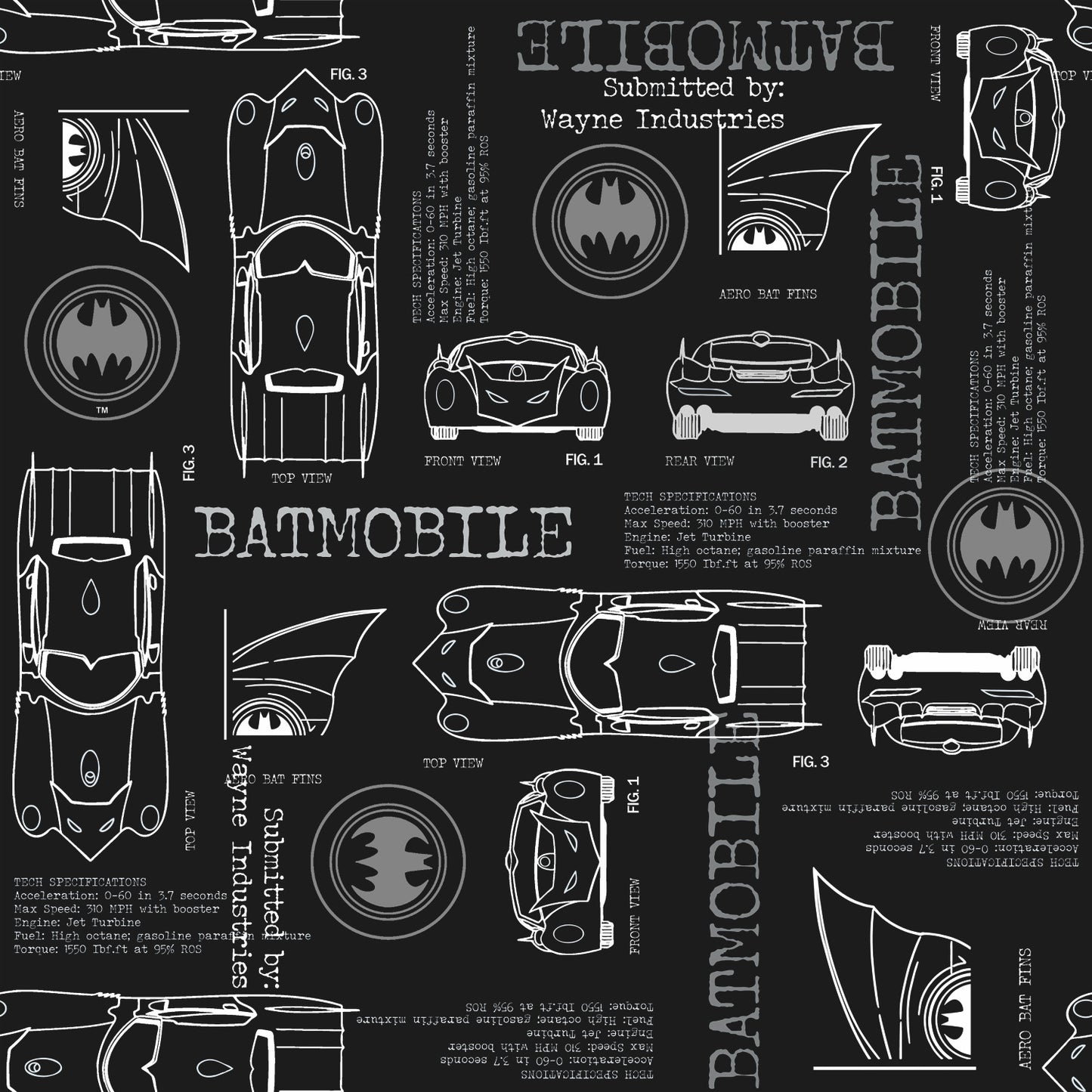York Wallcoverings RoomMates Batmobile Blueprint Grey Peel and Stick Wallpaper Whimsical Licensed Greys  Wallpaper - RMK11849RL