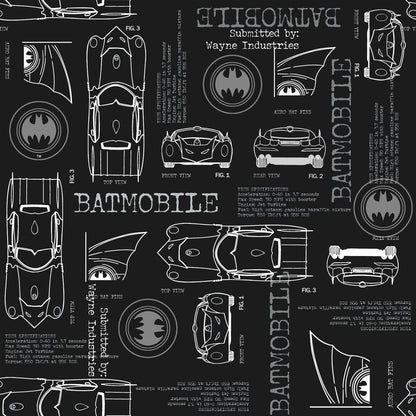 York Wallcoverings RoomMates Batmobile Blueprint Grey Peel and Stick Wallpaper Whimsical Licensed Greys  Wallpaper - RMK11849RL