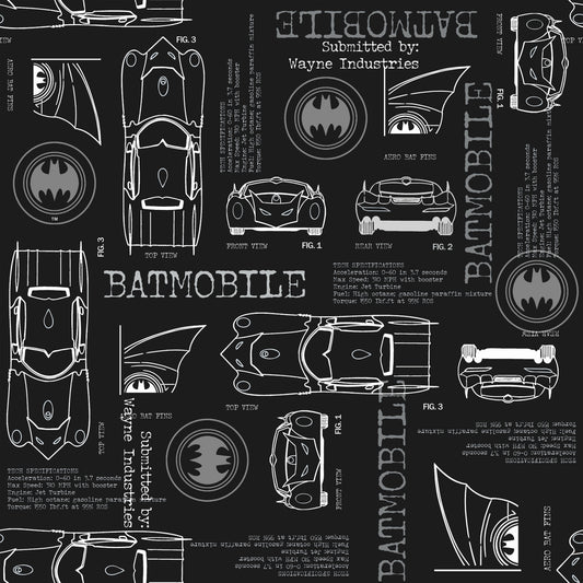 York Wallcoverings RoomMates Batmobile Blueprint Grey Peel and Stick Wallpaper Whimsical Licensed Greys  Wallpaper - RMK11849RL