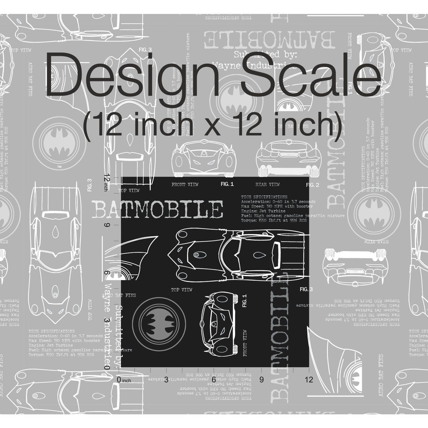 York Wallcoverings RoomMates Batmobile Blueprint Grey Peel and Stick Wallpaper Whimsical Licensed Greys  Wallpaper - RMK11849RL