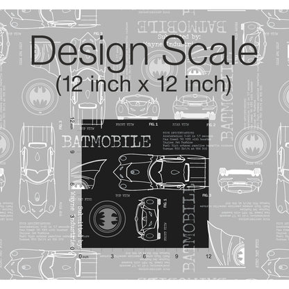 York Wallcoverings RoomMates Batmobile Blueprint Grey Peel and Stick Wallpaper Whimsical Licensed Greys  Wallpaper - RMK11849RL