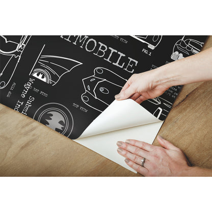 York Wallcoverings RoomMates Batmobile Blueprint Grey Peel and Stick Wallpaper Whimsical Licensed Greys  Wallpaper - RMK11849RL