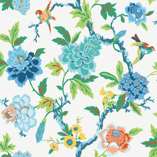 York Wallcoverings RoomMates Candid Moments Blue Peel and Stick Wallpaper Traditional Botanical Blues  Wallpaper - RMK11862RL