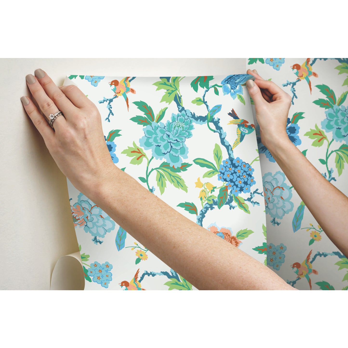 York Wallcoverings RoomMates Candid Moments Blue Peel and Stick Wallpaper Traditional Botanical Blues  Wallpaper - RMK11862RL