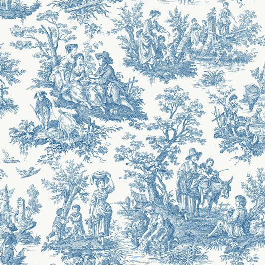 York Wallcoverings RoomMates Country Life Toile Blue Peel and Stick Wallpaper Country Global Blues  Wallpaper - RMK11868WP