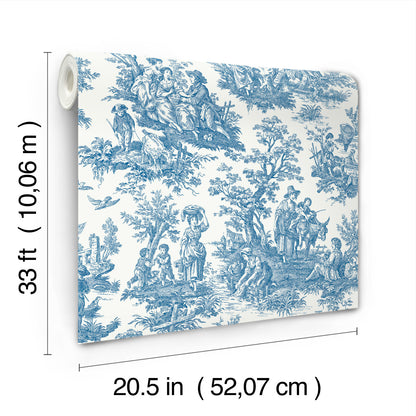 York Wallcoverings RoomMates Country Life Toile Blue Peel and Stick Wallpaper Country Global Blues  Wallpaper - RMK11868WP