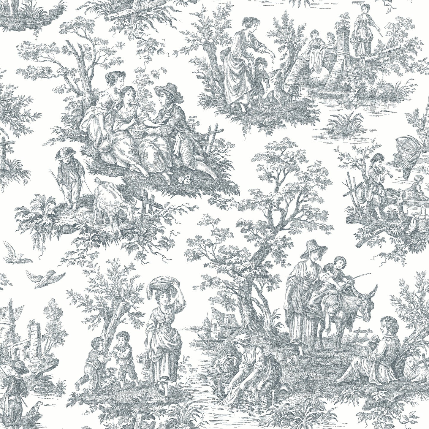 York Wallcoverings RoomMates Country Life Toile Grey Peel and Stick Wallpaper Country Global Greys  Wallpaper - RMK11869WP