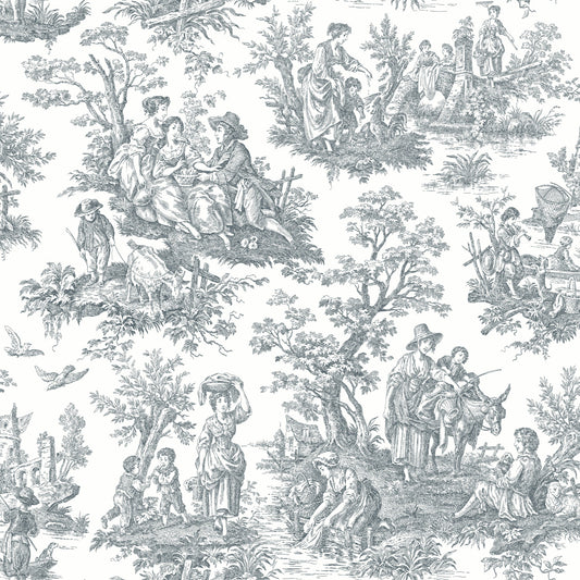 York Wallcoverings RoomMates Country Life Toile Grey Peel and Stick Wallpaper Country Global Greys  Wallpaper - RMK11869WP