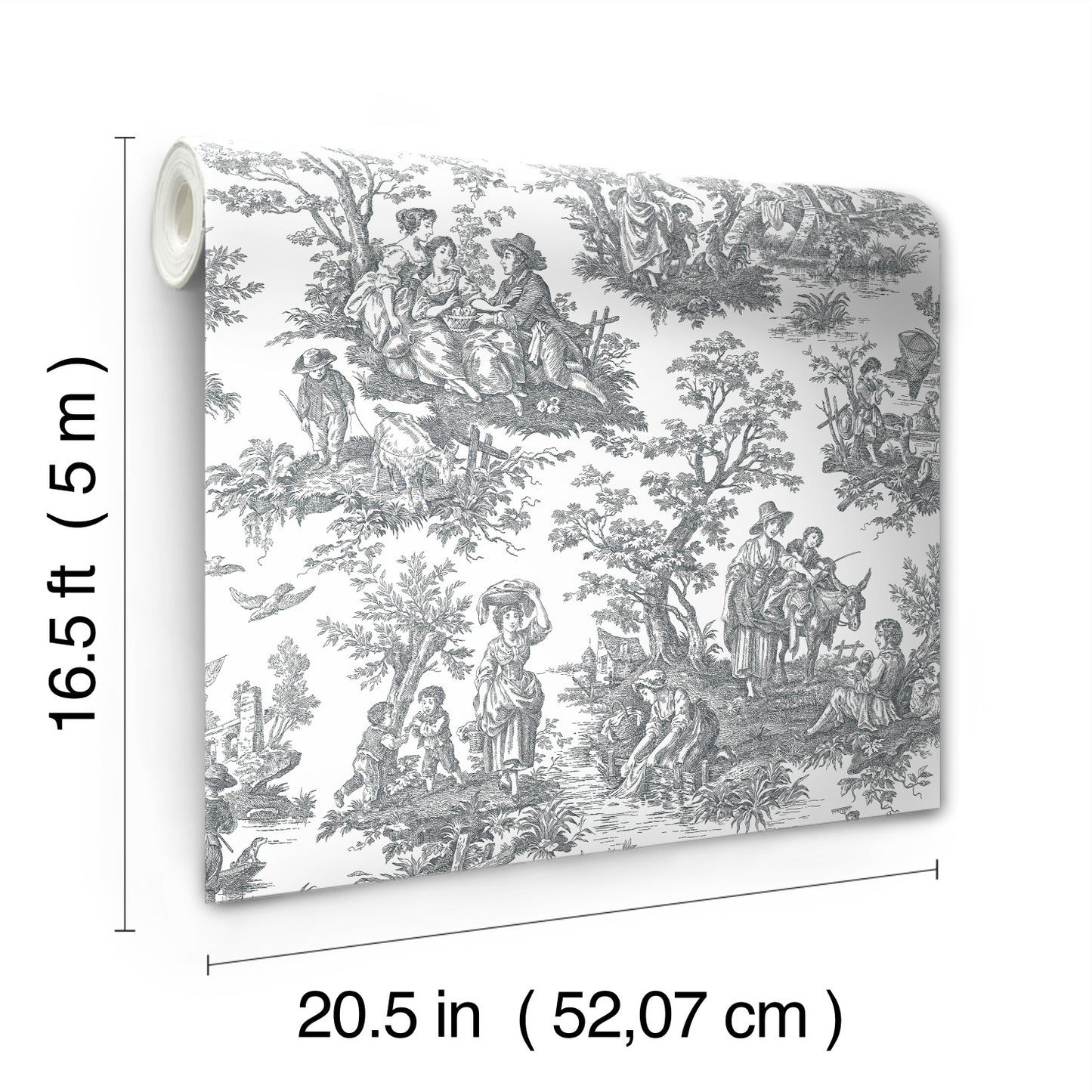 York Wallcoverings RoomMates Country Life Toile Grey Peel and Stick Wallpaper Country Global Greys  Wallpaper - RMK11869WP