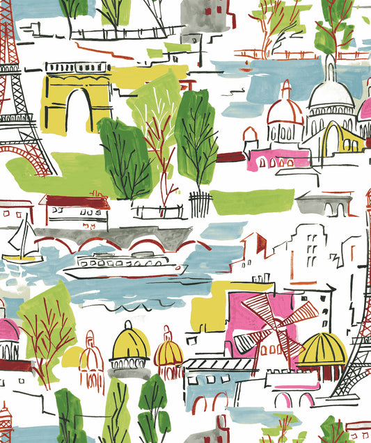 York Wallcoverings RoomMates Arrondissement Green Peel and Stick Wallpaper Modern Travel Greens  Wallpaper - RMK11888RL