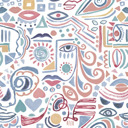 York Wallcoverings RoomMates Mod Faces Pink Peel and Stick Wallpaper Glam Global Pinks  Wallpaper - RMK11897RL