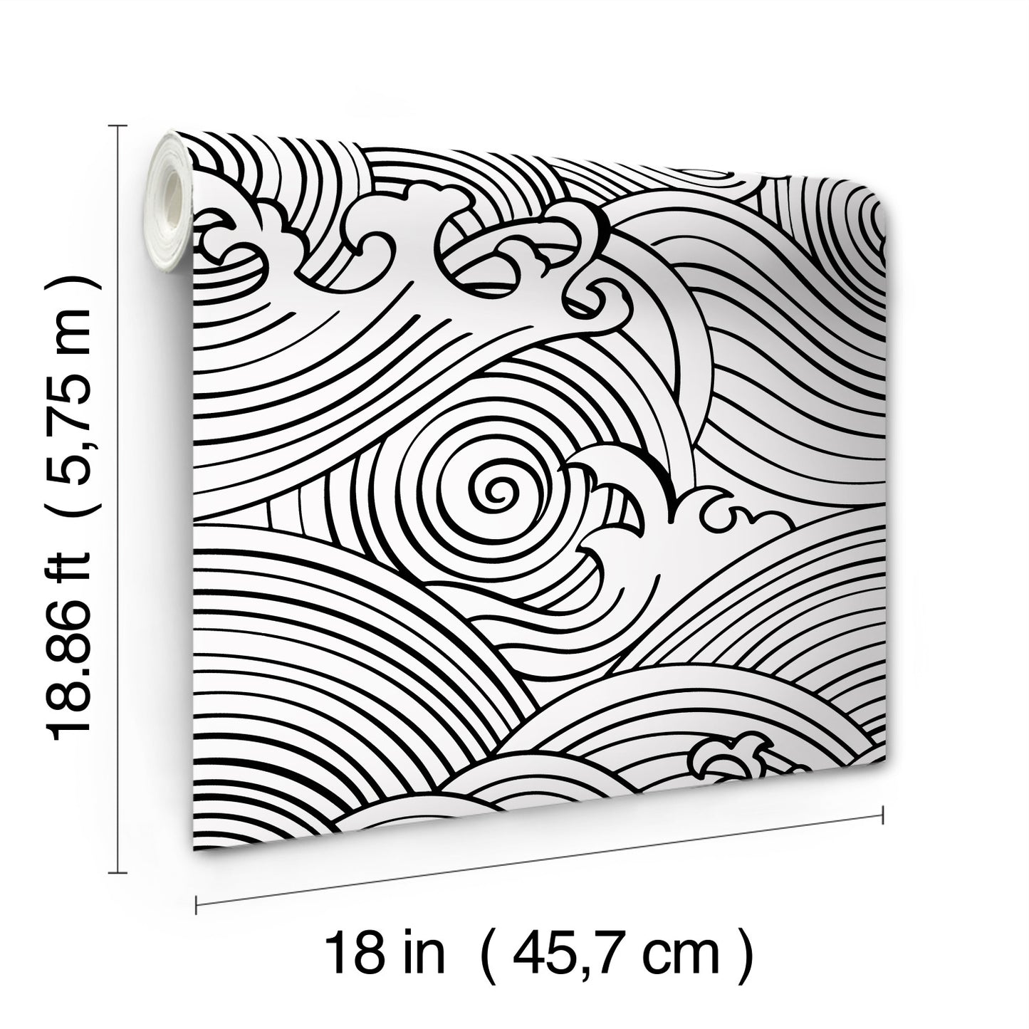 York Wallcoverings RoomMates Asian Waves Black Peel and Stick Wallpaper Transitional Beach Blacks  Wallpaper - RMK11901RL