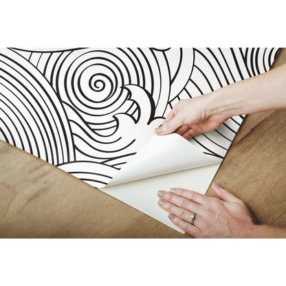 York Wallcoverings RoomMates Asian Waves Black Peel and Stick Wallpaper Transitional Beach Blacks  Wallpaper - RMK11901RL