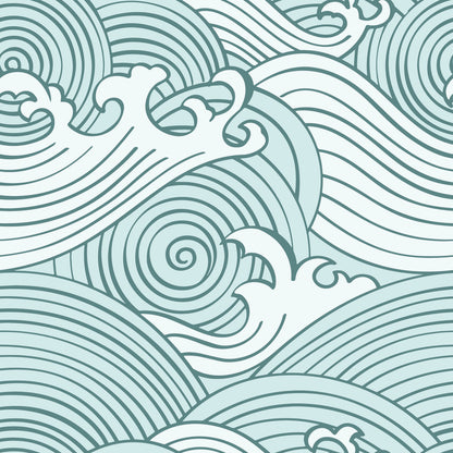 York Wallcoverings RoomMates Asian Waves Teal Peel and Stick Wallpaper Transitional Beach Blues  Wallpaper - RMK11902RL