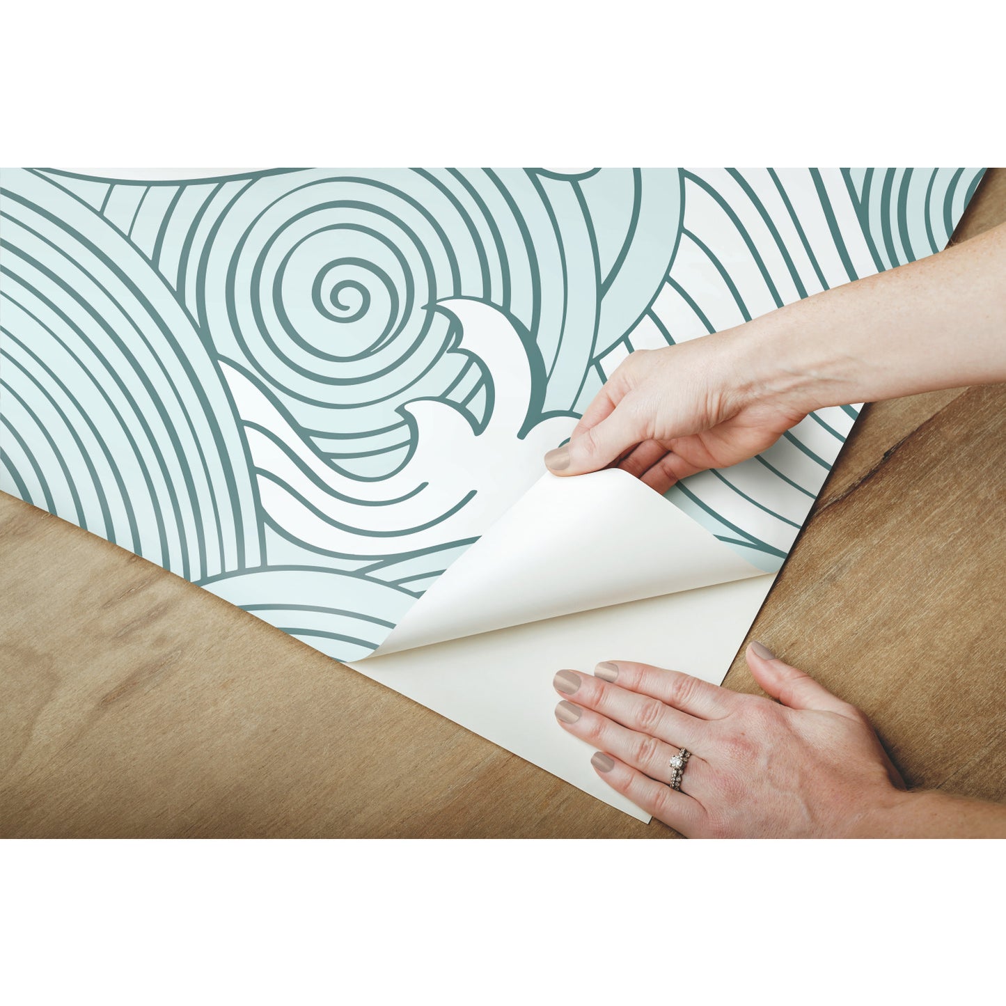 York Wallcoverings RoomMates Asian Waves Teal Peel and Stick Wallpaper Transitional Beach Blues  Wallpaper - RMK11902RL