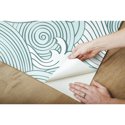 York Wallcoverings RoomMates Asian Waves Teal Peel and Stick Wallpaper Transitional Beach Blues  Wallpaper - RMK11902RL