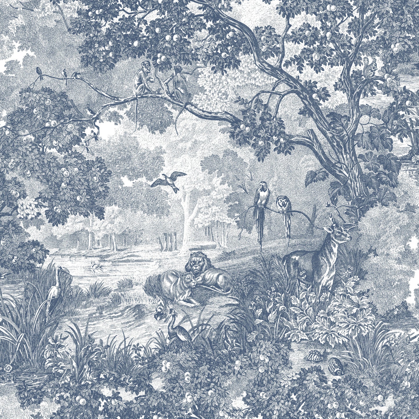 York Wallcoverings RoomMates Jungle Toile Blue Peel and Stick Wallpaper Modern Botanical Blues  Wallpaper - RMK11917WP