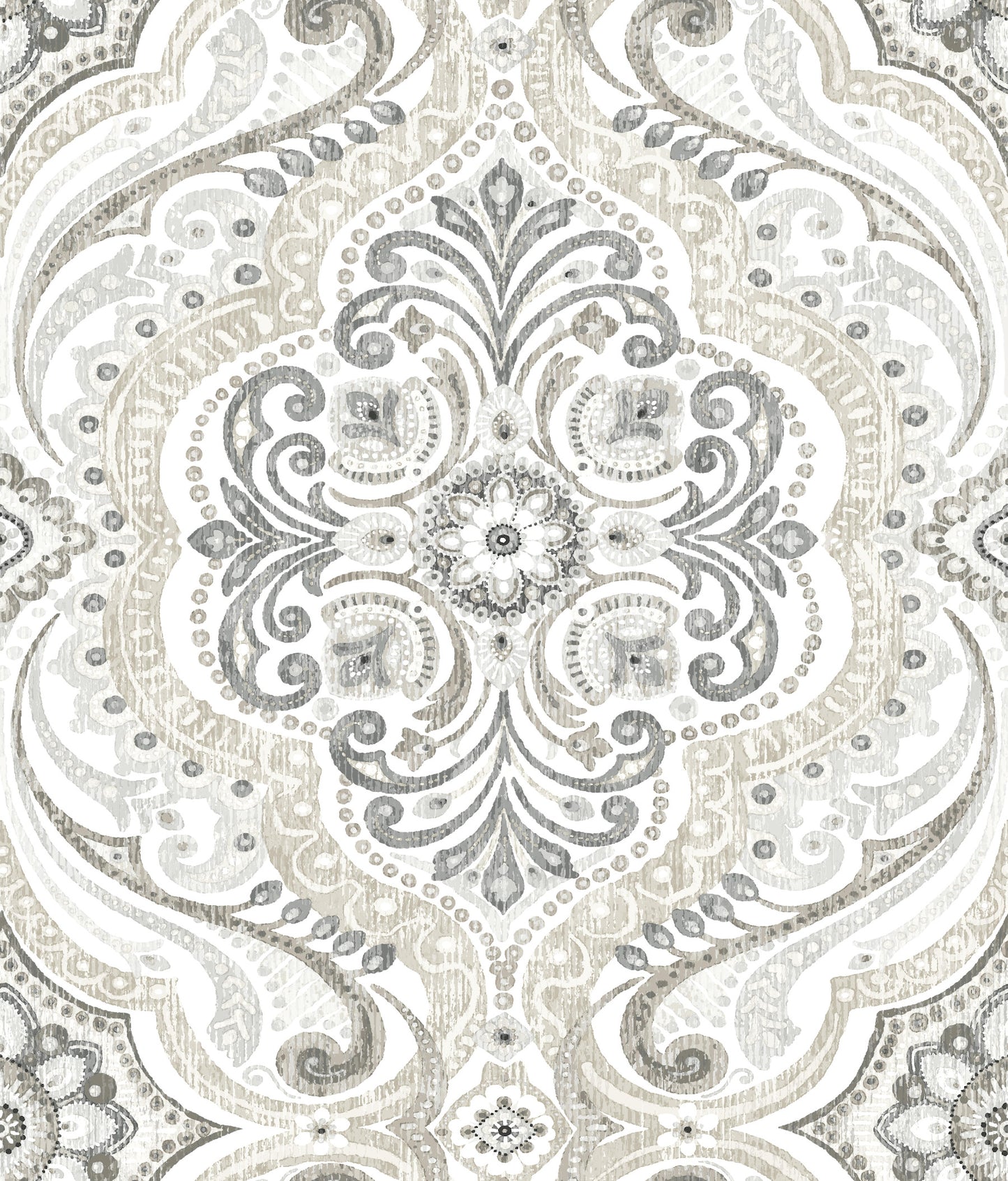 York Wallcoverings RoomMates Bohemian Damask Taupe Peel and Stick Wallpaper Bohemian Global Neutrals  Wallpaper - RMK11937WP