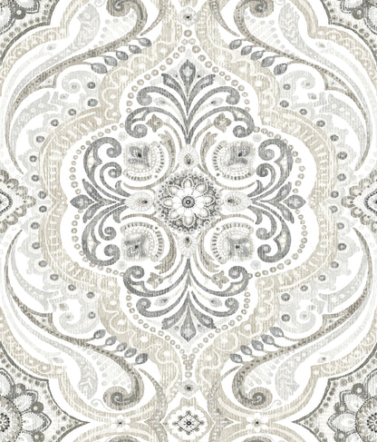 York Wallcoverings RoomMates Bohemian Damask Taupe Peel and Stick Wallpaper Bohemian Global Neutrals  Wallpaper - RMK11937WP