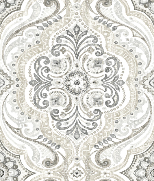 York Wallcoverings RoomMates Bohemian Damask Taupe Peel and Stick Wallpaper Bohemian Global Neutrals  Wallpaper - RMK11937WP