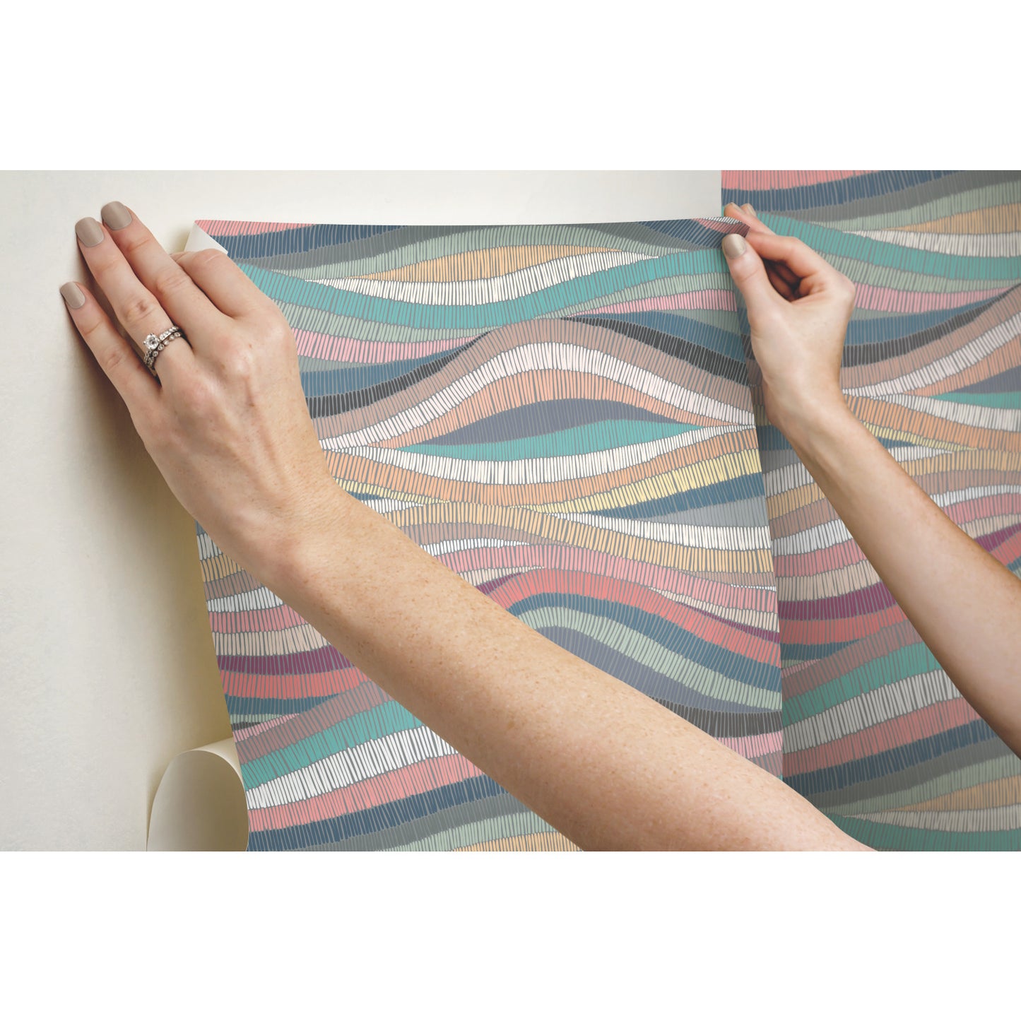 York Wallcoverings RoomMates Mosaic Waves Pink Peel and Stick Wallpaper Modern Ocean Pinks  Wallpaper - RMK11941RL