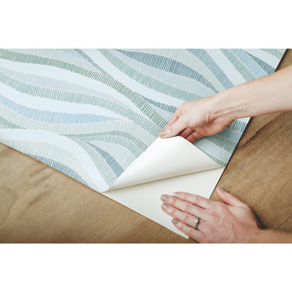 York Wallcoverings RoomMates Mosaic Waves Blue Peel and Stick Wallpaper Modern Ocean Blues  Wallpaper - RMK11943RL