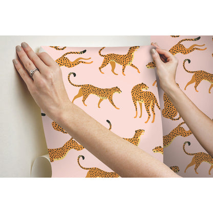 York Wallcoverings RoomMates Cheetah Cheetah Pink Peel and Stick Wallpaper Whimsical  Pinks  Wallpaper - RMK11984RL