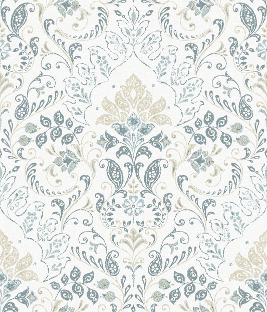 York Wallcoverings RoomMates Persian Damask Blue Peel and Stick Wallpaper Traditional Global Blues  Wallpaper - RMK11998WP