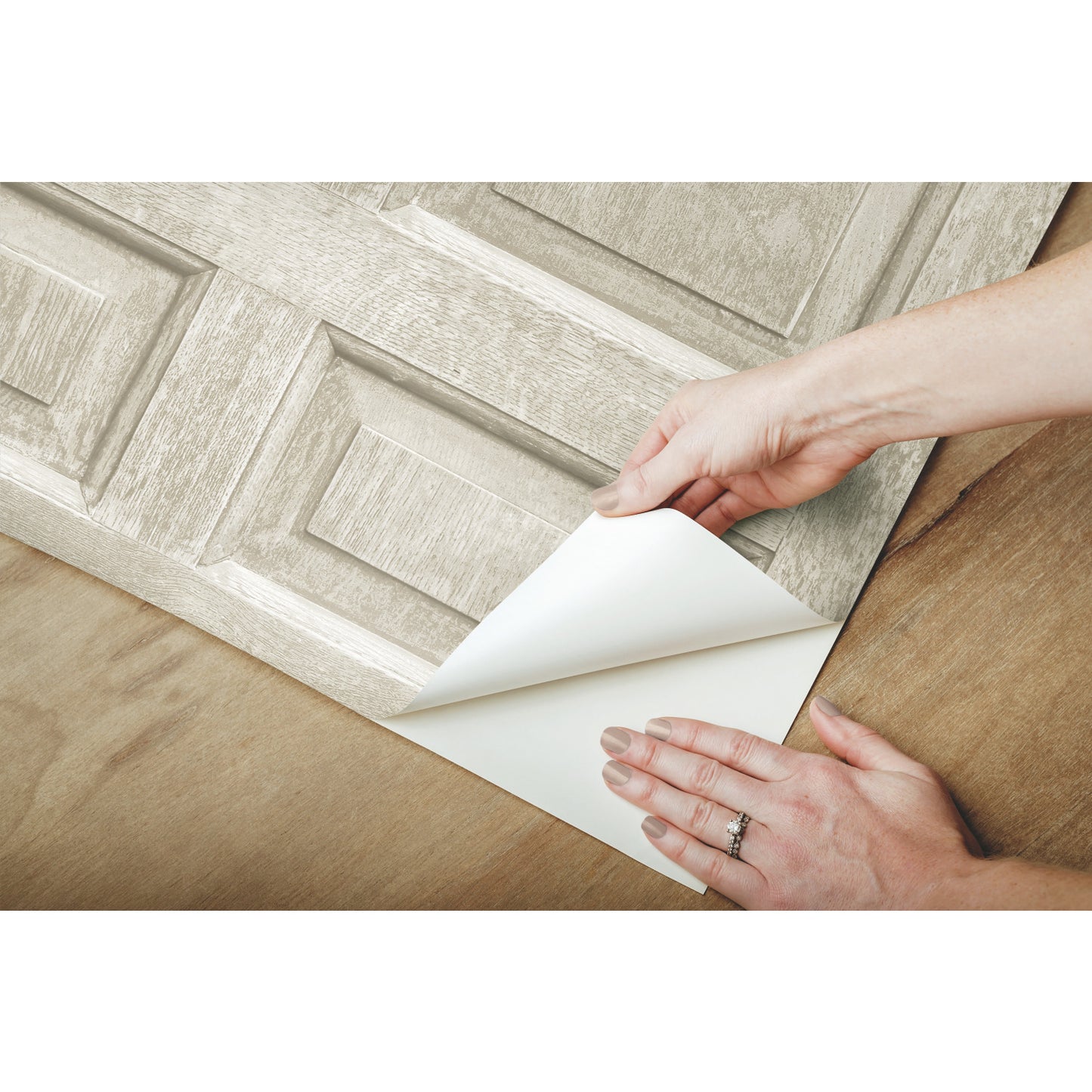 York Wallcoverings RoomMates Beveled Wood Paneling Beige Peel and Stick Wallpaper Vintage Global Browns  Wallpaper - RMK12003WP