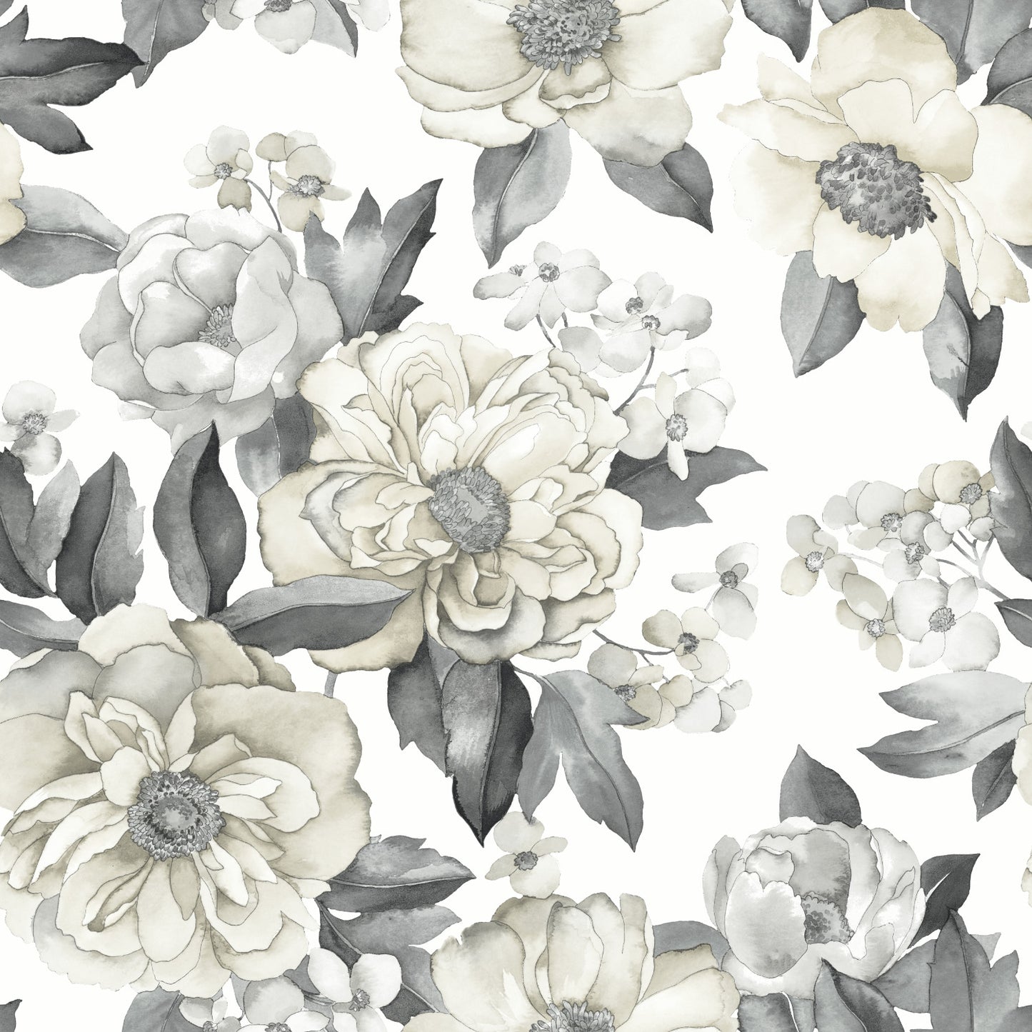 York Wallcoverings RoomMates Watercolor Floral Bouquet Grey Peel and Stick Wallpaper Transitional Botanical Greys  Wallpaper - RMK12030WP