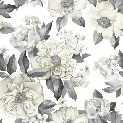 York Wallcoverings RoomMates Watercolor Floral Bouquet Grey Peel and Stick Wallpaper Transitional Botanical Greys  Wallpaper - RMK12030WP