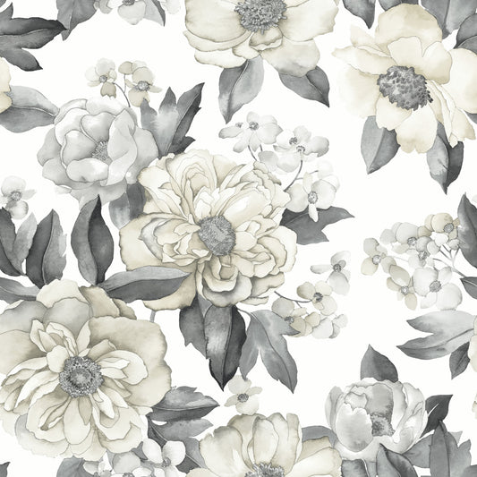 York Wallcoverings RoomMates Watercolor Floral Bouquet Grey Peel and Stick Wallpaper Transitional Botanical Greys  Wallpaper - RMK12030WP