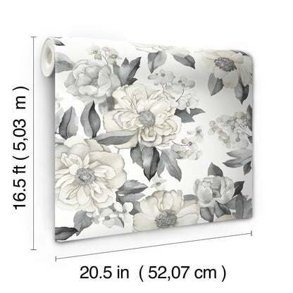 York Wallcoverings RoomMates Watercolor Floral Bouquet Grey Peel and Stick Wallpaper Transitional Botanical Greys  Wallpaper - RMK12030WP