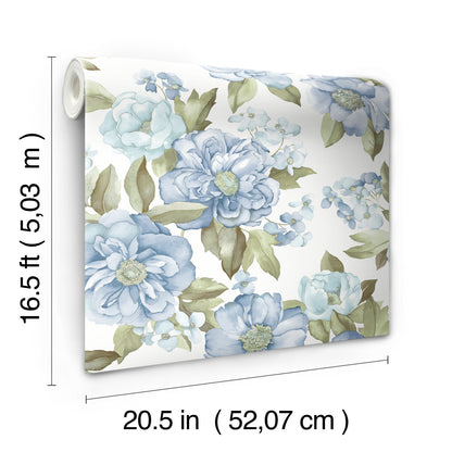 York Wallcoverings RoomMates Watercolor Floral Bouquet Indigo Peel and Stick Wallpaper Transitional Botanical Blues  Wallpaper - RMK12031WP