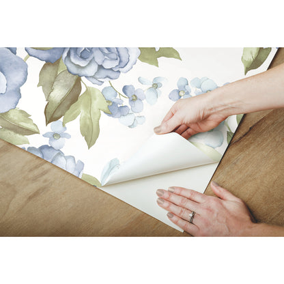 York Wallcoverings RoomMates Watercolor Floral Bouquet Indigo Peel and Stick Wallpaper Transitional Botanical Blues  Wallpaper - RMK12031WP