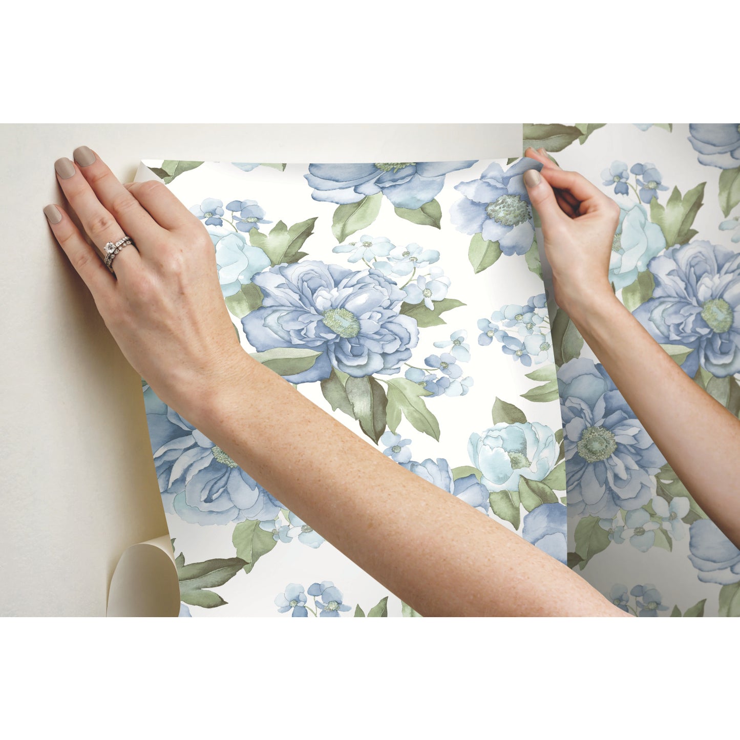 York Wallcoverings RoomMates Watercolor Floral Bouquet Indigo Peel and Stick Wallpaper Transitional Botanical Blues  Wallpaper - RMK12031WP