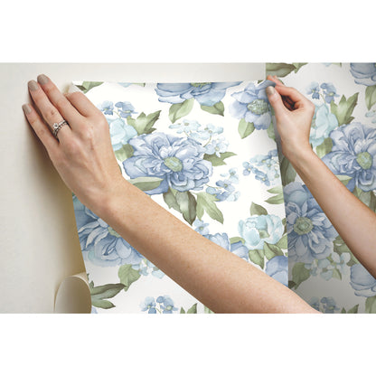 York Wallcoverings RoomMates Watercolor Floral Bouquet Indigo Peel and Stick Wallpaper Transitional Botanical Blues  Wallpaper - RMK12031WP