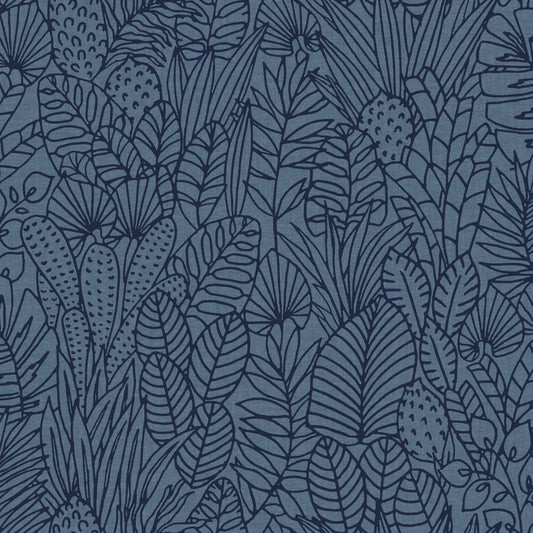 York Wallcoverings RoomMates Tropical Leaves Sketch Navy Peel and Stick Wallpaper Tropical Botanical Blues  Wallpaper - RMK12046WP