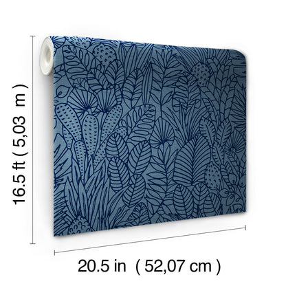 York Wallcoverings RoomMates Tropical Leaves Sketch Navy Peel and Stick Wallpaper Tropical Botanical Blues  Wallpaper - RMK12046WP