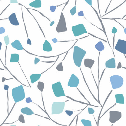 York Wallcoverings RoomMates Terrazzo Branch Blue Peel and Stick Wallpaper Whimsical Abstract Blues  Wallpaper - RMK12094RL (DISCONTINUED PATTERN)